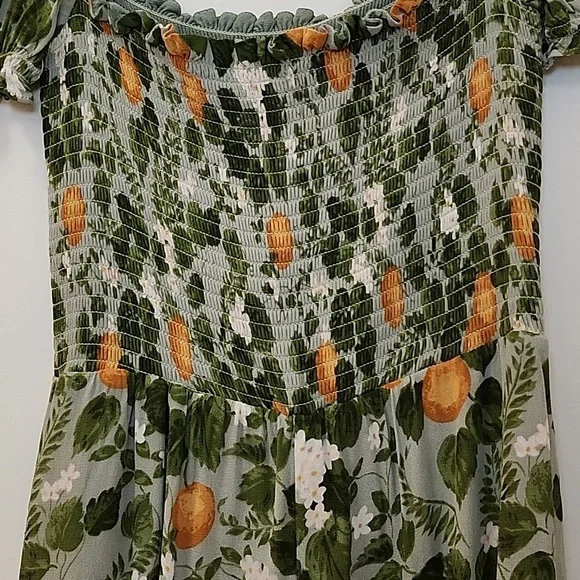 Reformation inka Floral Green and Orange Dress Drop Waist Sz Med - Picture 12 of 17